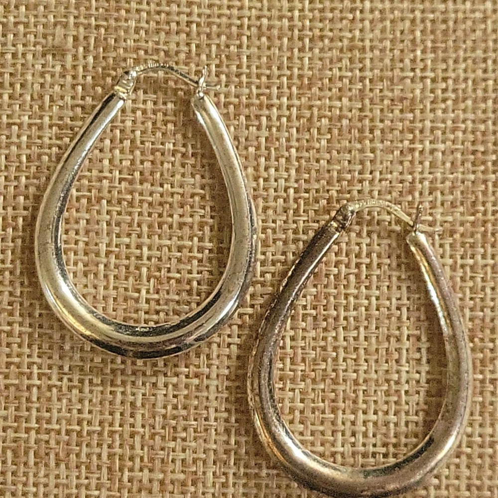 925 Sterling Silver Teardrop Hoop Earrings Medium 1.25 Inch SKU 5783